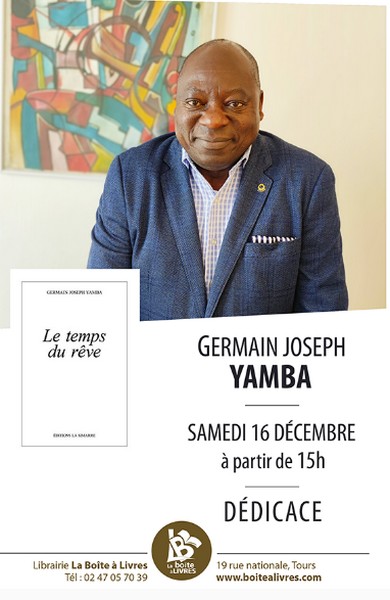 Affiche Germain Joseph Yamba en dédicace -La boîte à livres Tours le 16 décembre 2023