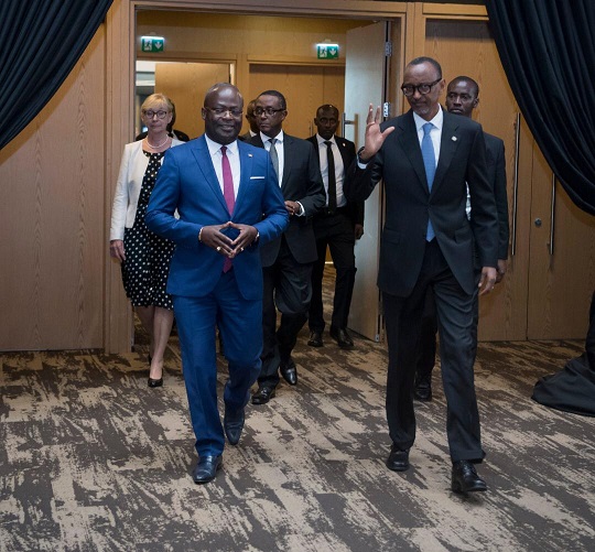 Cérémonie des voeux entre le corps diplomatique accrédité au Rwanda représenté par le Guy Nestor Itoua et le Président Paul Kagamé le 29 janvier 2020 à Kigali