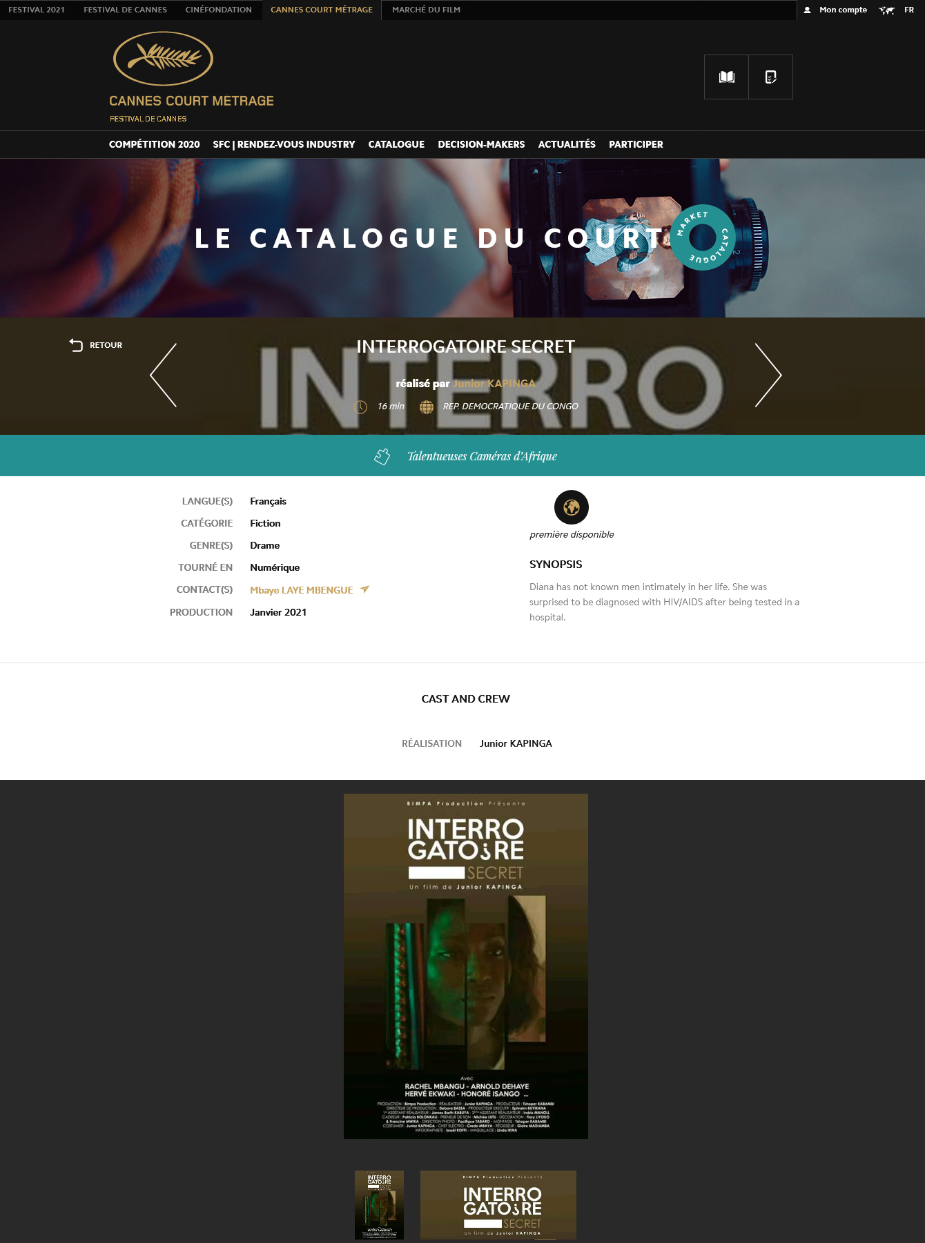  Interrogatoire Secret dans le catalogue court métrage de Cannes (DR)