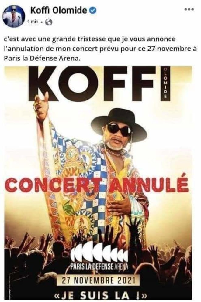 Koffi Olomide confirme l’annulation de son concert (DR)