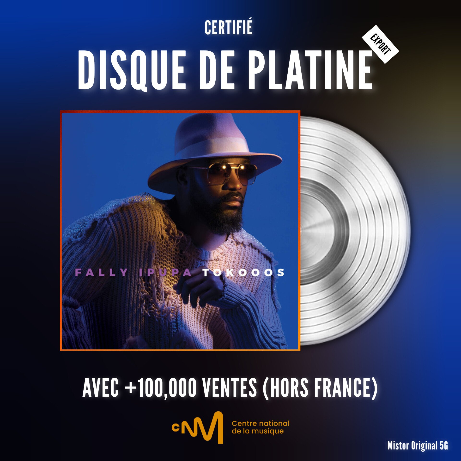 L’album Tokoos certifié disque de platine par le CNM et le SNEP (DR)