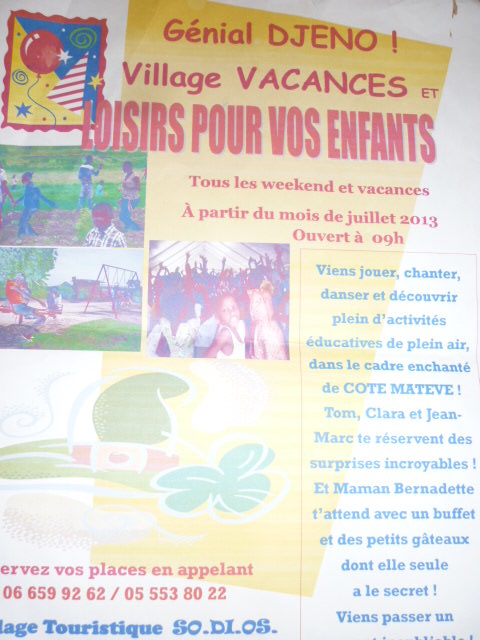 affiche, ssociation Sodios,  village des enfants, site touristique route de Djéno.