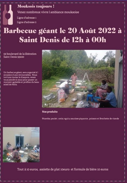 Photo : Affiche du barbecue géant organisé par les ressortissants du quartier Moukondo en France, Saint Denis le 20 août 2022