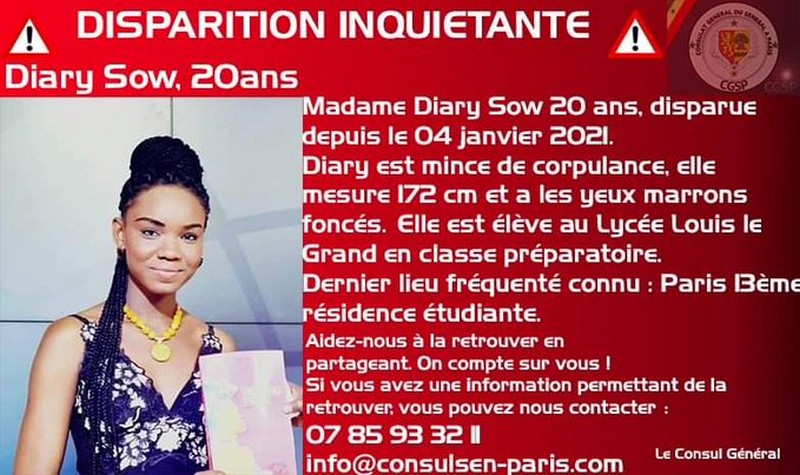 Avis de recherche à la suite de la disparition inquiétante de Diary Sow