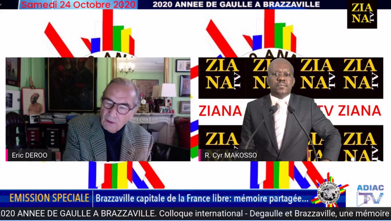Capture d'écran lors de la première série - Année de Gaulle à Brazzaville- le 24 octobre 2020 : Ziana Tv invite l’historien Éric Deroo