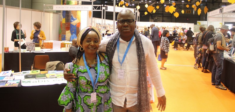 L'éditrice Virginie Mouanda et l'écrivain Boniface Mongo-Mboussa au Salon du livre de Genève, édition 2018