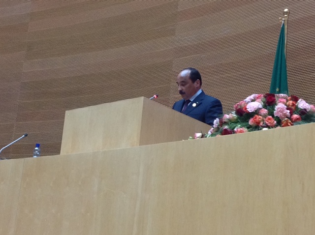 Le président mauritanien, Mohamed Abdelaziz, prononçant son discours en tant que nouveau président en exercice de l'Union africaine.