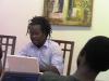 Vitshois Mwilambwe lors de son exposé le 13 mai à la Délégation Wallonie-Bruxelles