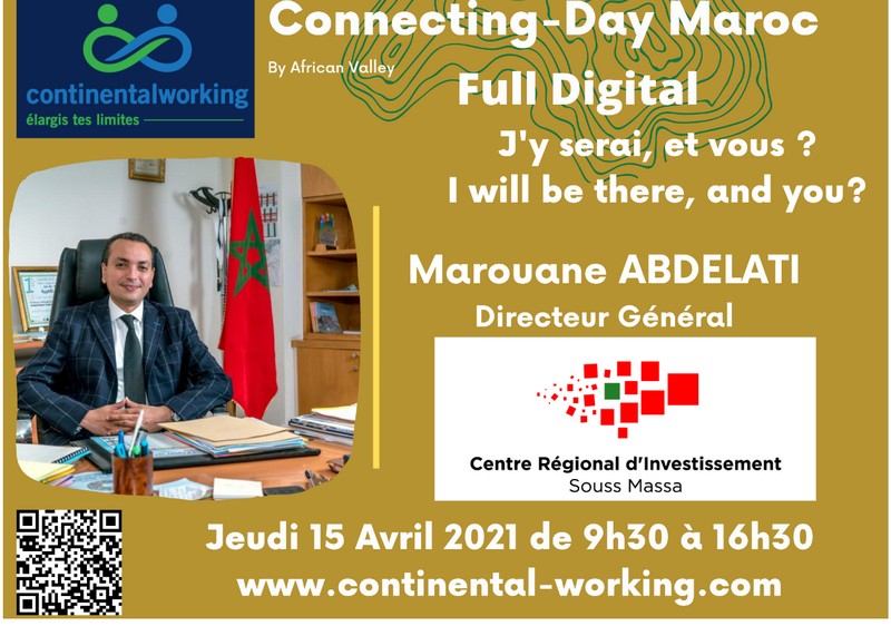 Visuel Connecting Days spécial Royaume du Maroc de Continental Working en collaboration avec le Centre Régional d'Investissement de Souss Massa