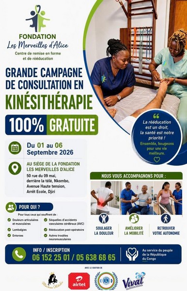 campagne gratuite de consultation en kinésithérapie à Nkombo par la Fondation Les Merveilles d'Alice